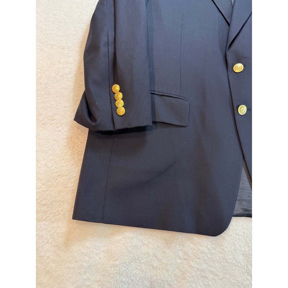 Chaps Ralph Lauren Mens Navy Blue Pure Wool Blazer Gold Crest Buttons  NO TAG - Picture 4 of 10